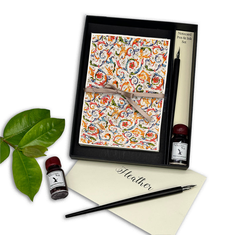 Florentina Italian Stationery Writing Set with Note Cards, Dip Pen and Ink
