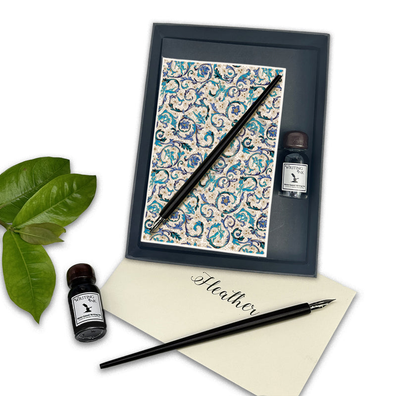 Italian Stationery Writing Set with Note Cards, Dip Pen and Ink - multi designs