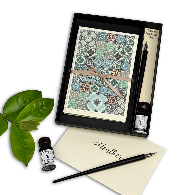 Cementine Italian Stationery Writing Set with Note Cards, Dip Pen and Ink