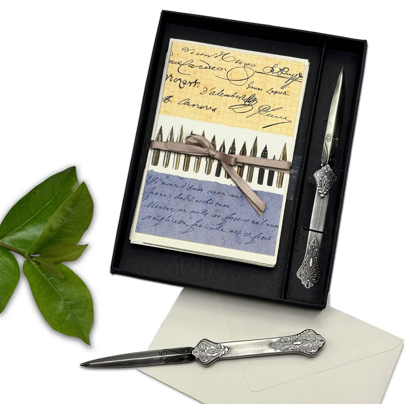 Italian Note Card Gift Set with Antiqued Letter Opener-multi designs