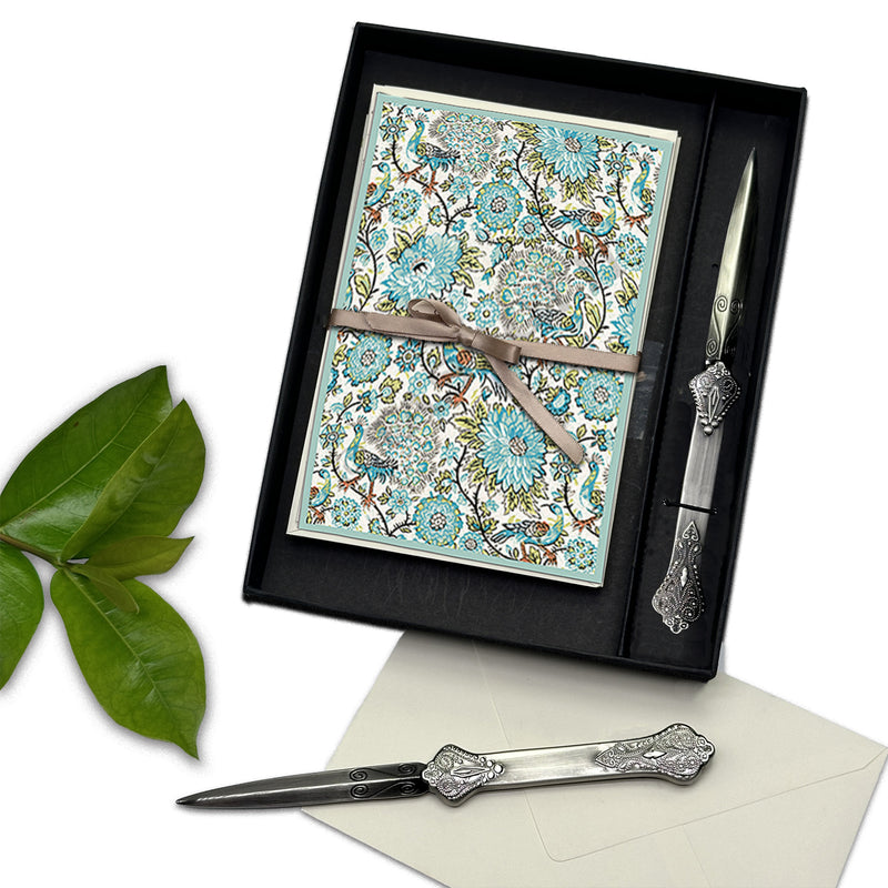 Italian Note Card Gift Set with Antiqued Letter Opener-multi designs