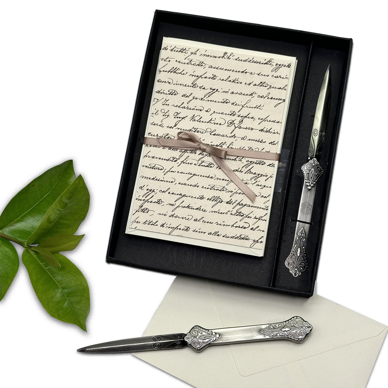 Italian Note Card Gift Set with Antiqued Letter Opener-multi designs