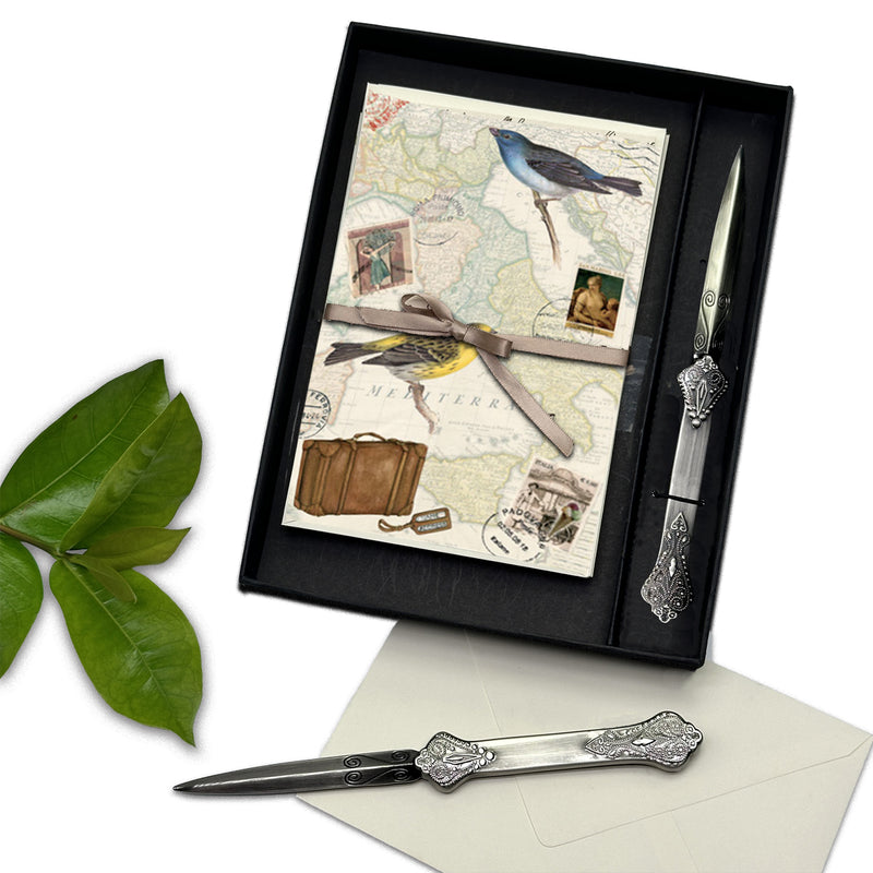 Italian Note Card Gift Set with Antiqued Letter Opener-multi designs