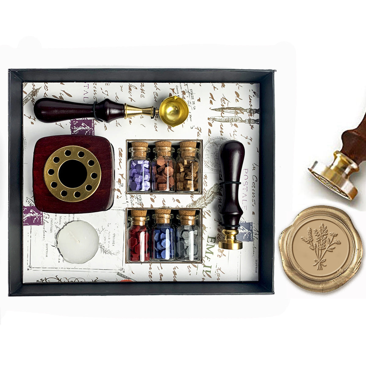 Bead Sealing Wax Kit with 6 colors Sealing Wax Beads, Melting Pot, Candle and Spoon