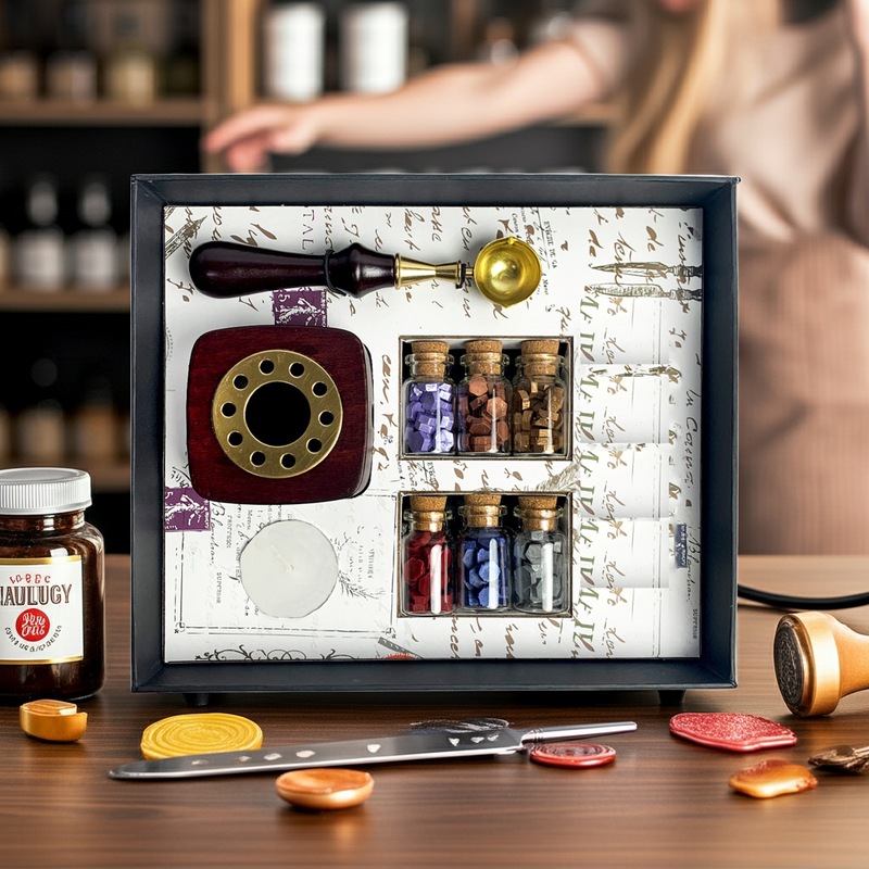 Bead Sealing Wax Kit with 6 colors Sealing Wax Beads, Melting Pot, Candle and Spoon