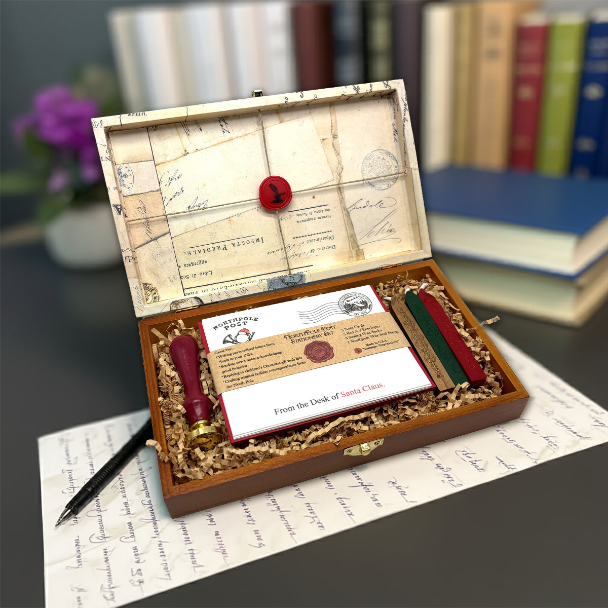 North Pole Post Wax Seal Stationery Kit in Wood Keepsake Box