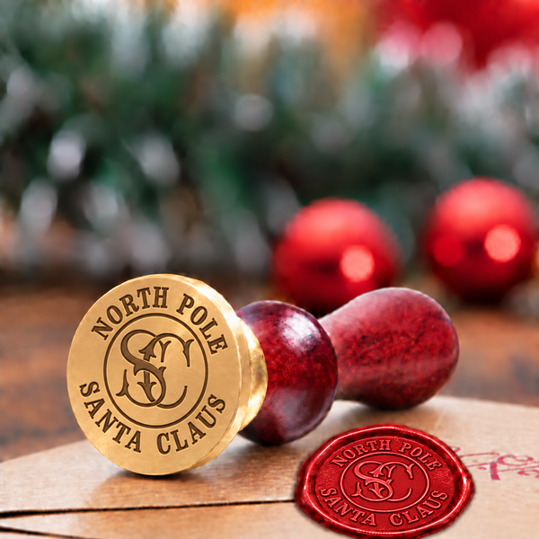 Santa Claus Intertwine Wax Seal Stamp with Burgundy Wood Handle #6500 - Nostalgic Impressions