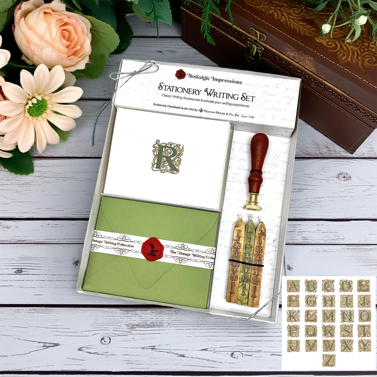 Filigree Initial Stationery Writing Set with Wax Stamp and Sealing Wax