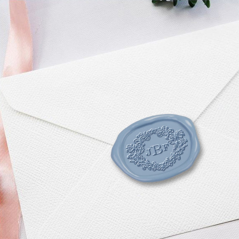 Aurora Wedding Monogram Adhesive Wax Seals Rounded Oval 3 Letters #2588 bundle with stamp - Nostalgic Impressions