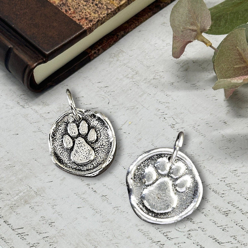 Paw Print Petite Wax Seal Charm 2 Sizes Antiqued Silver - Made in Italy - Nostalgic Impressions
