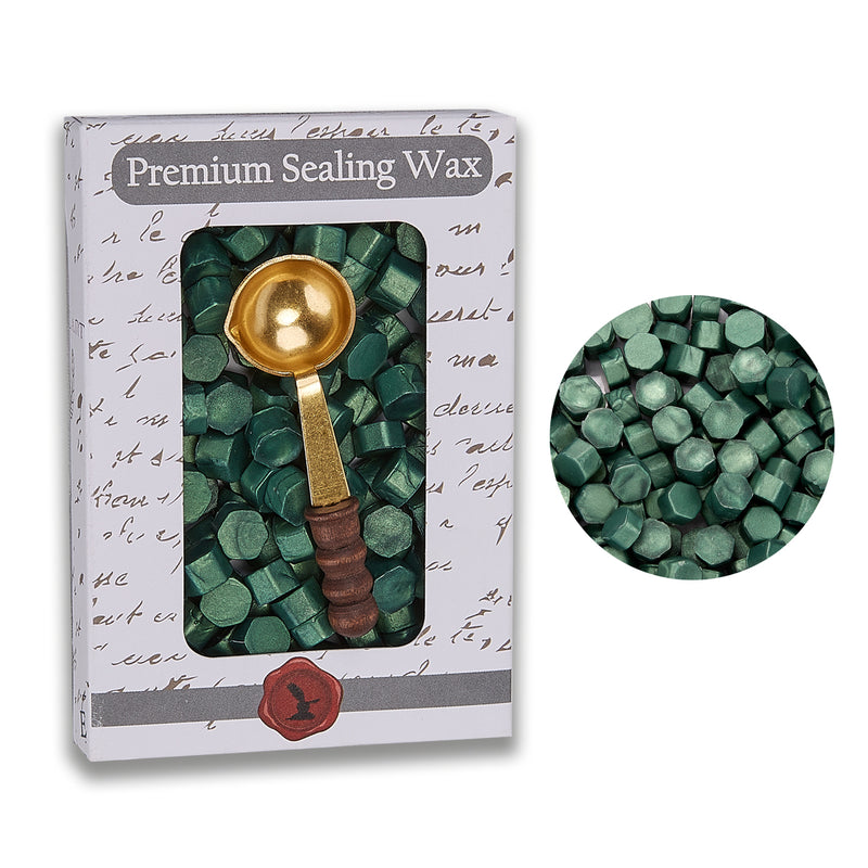 Pine Green Premium Sealing Wax Beads by Color with spoon