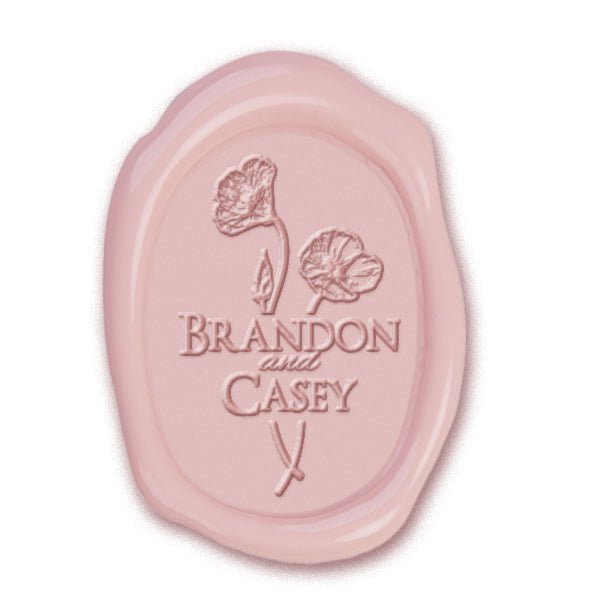 Poppy Wedding Monogram Adhesive Wax Seals Rounded Oval #2593 bundle with stamp - Nostalgic Impressions