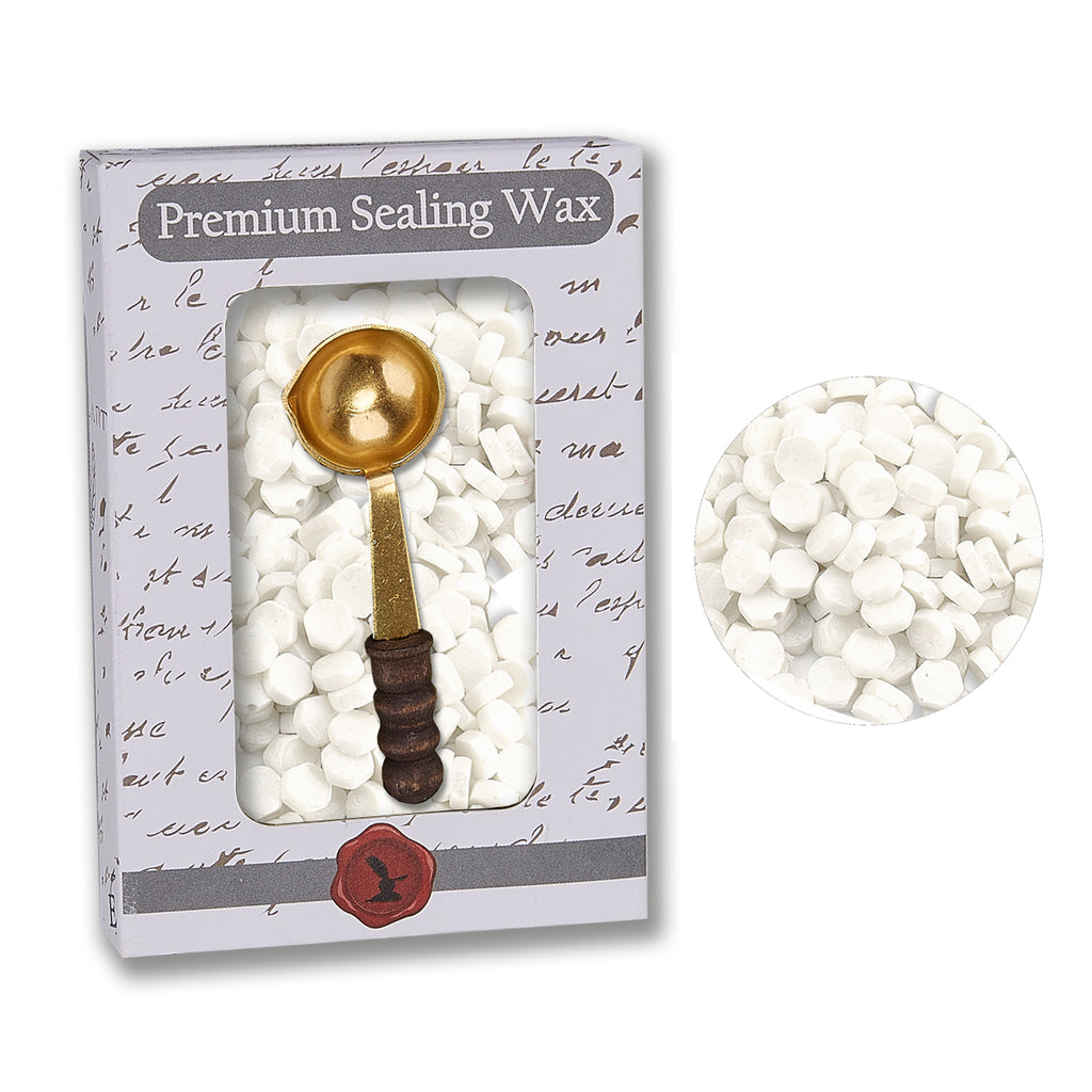 Pure White Premium Sealing Wax Beads by Color with spoon