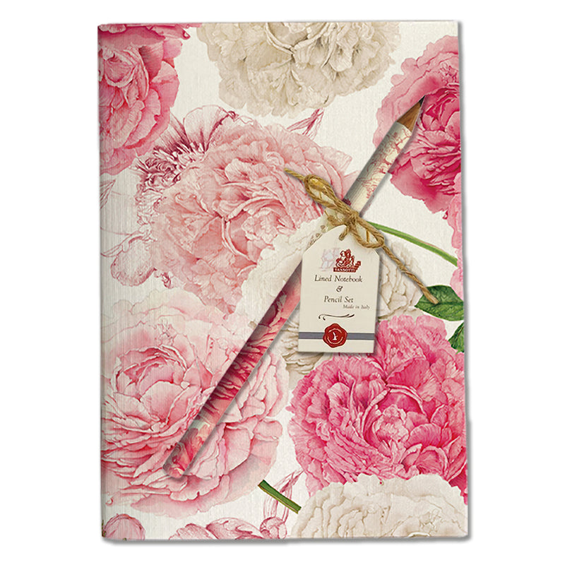 Peonies Notebook Gift Set with matching Pencil 6x8