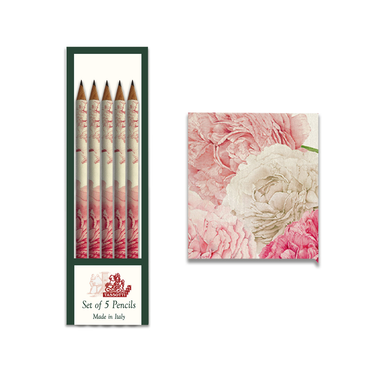 Peonies Decorated Italian Art Paper Pencils Pack of 5 - Nostalgic Impressions