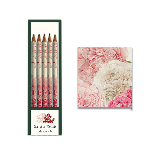 Peonies Decorated Italian Art Paper Pencils Pack of 5 - Nostalgic Impressions