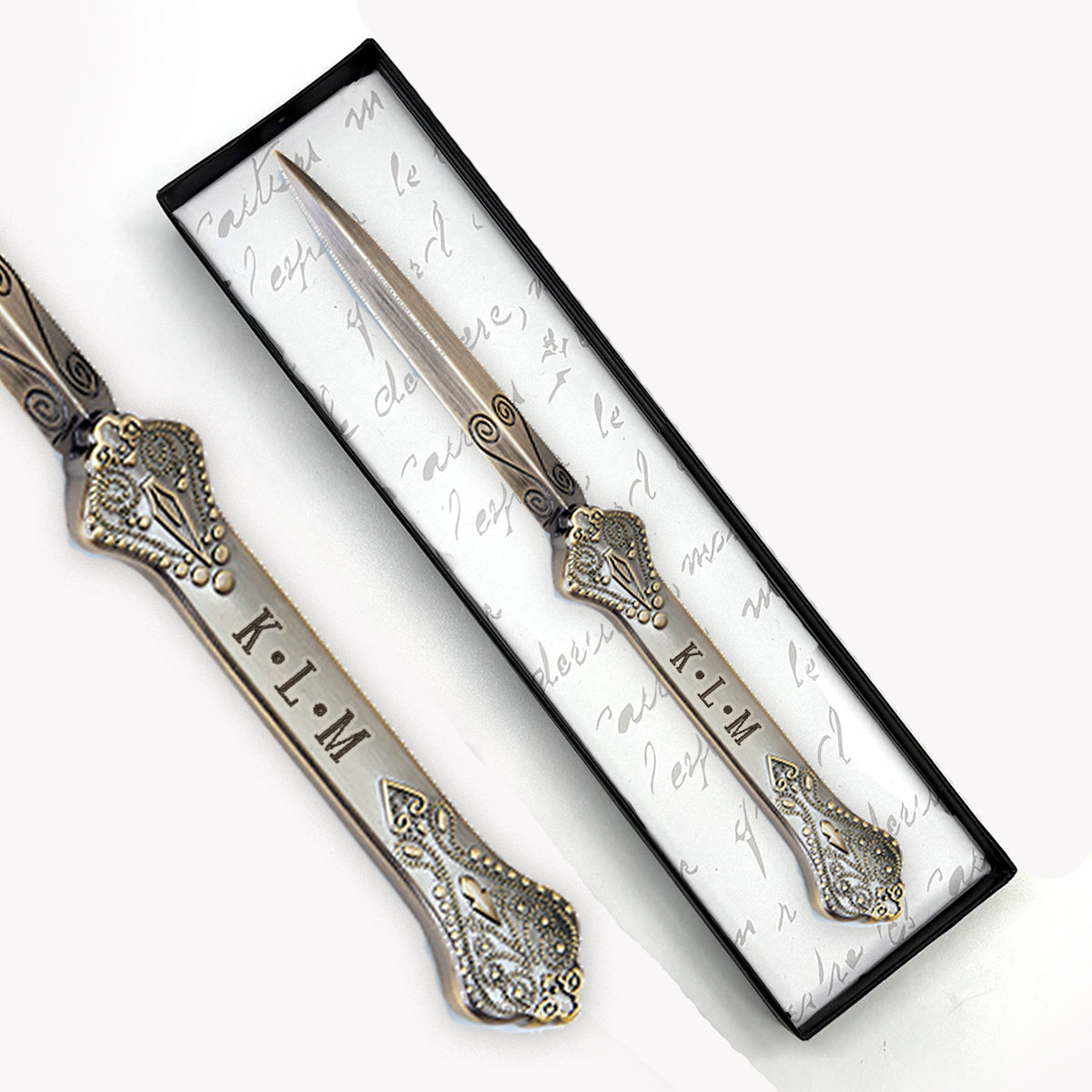 Personalized Antiqued Metal Letter Opener - 3 Initials - Nostalgic Impressions