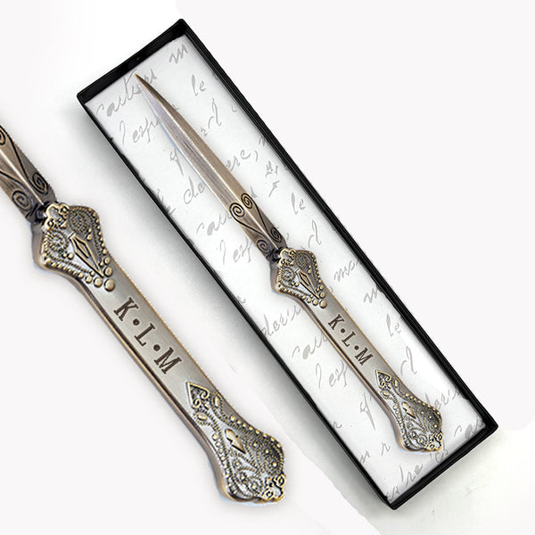 Personalized Antiqued Metal Letter Opener - 3 Initials - Nostalgic Impressions