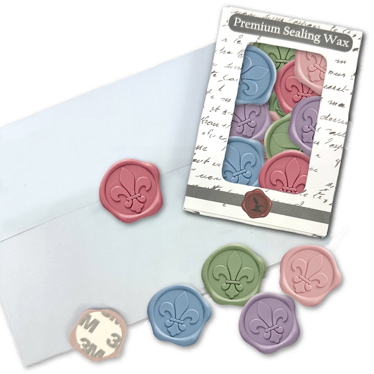 Fleur de Lis Adhesive Wax Seal Quick - Ship Stickers 25PK - 6 Colors - Nostalgic Impressions