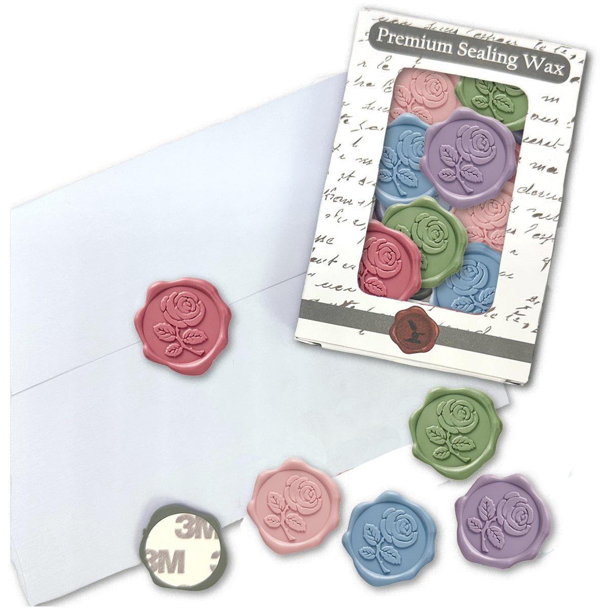 Rose with Stem Adhesive Wax Seal Quick - Ship Stickers 25PK - 7 Colors - Nostalgic Impressions
