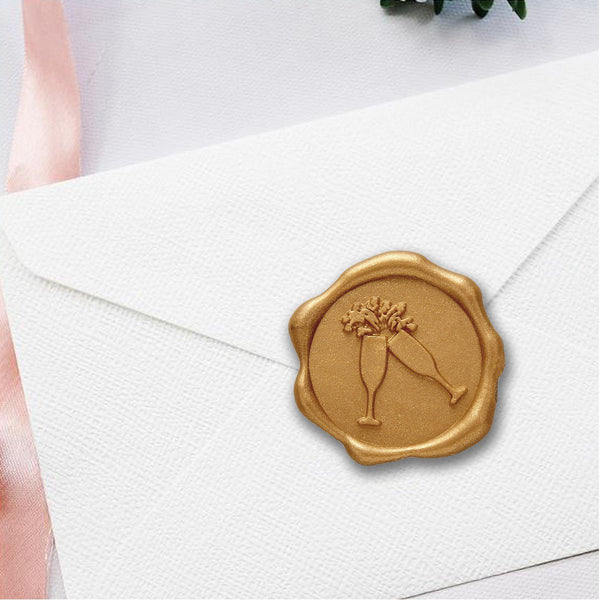 Champagne Glasses Wedding Adhesive Wax Seal Quick - Ship Stickers 25PK - Nostalgic Impressions