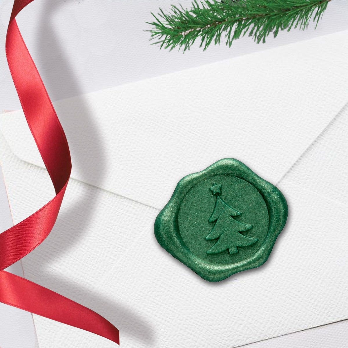 Christmas Tree Adhesive Wax Seal 25PK Quick-Ship Stickers-Pine Green