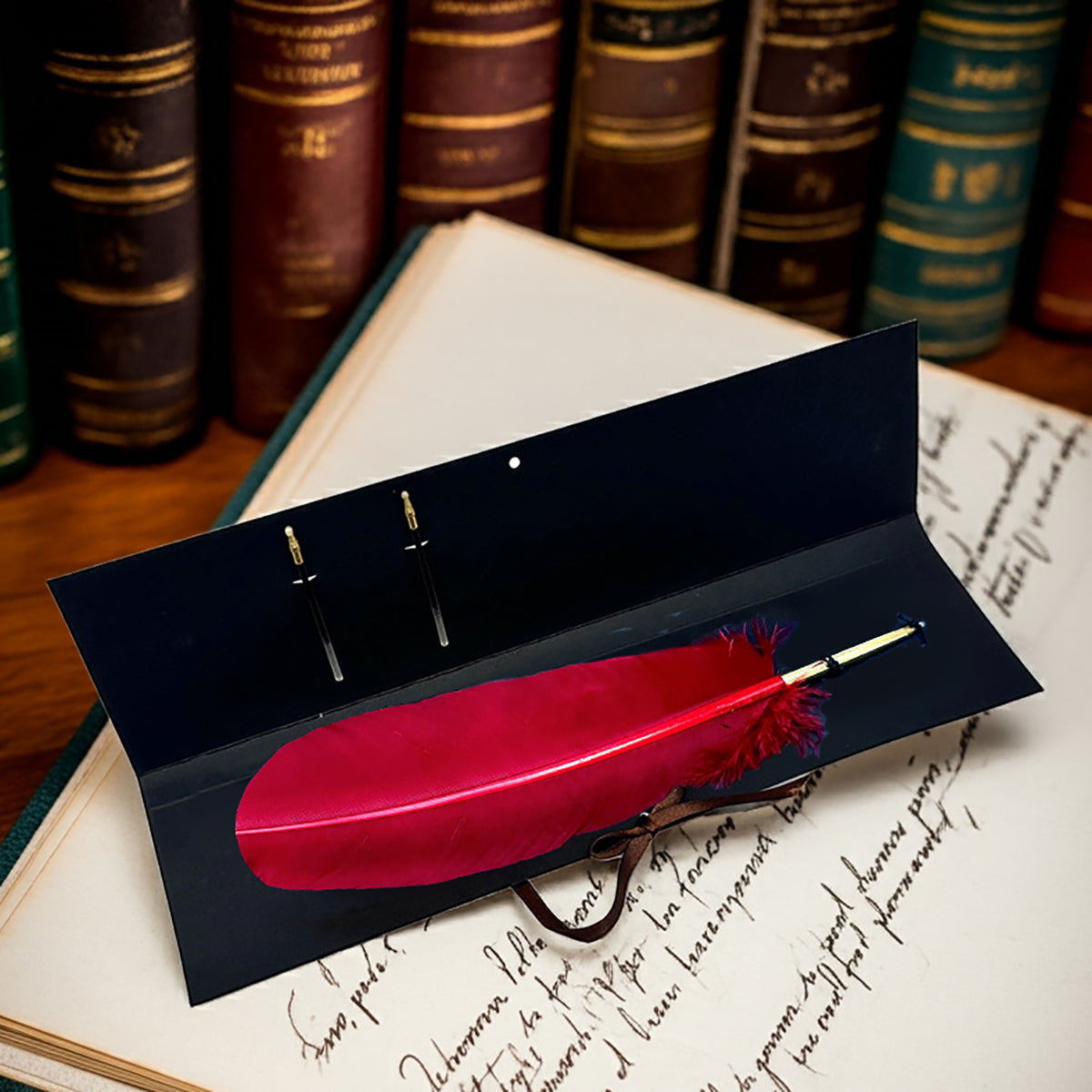 Colorful Feather Ballpoint Pen with 2 refills in folder