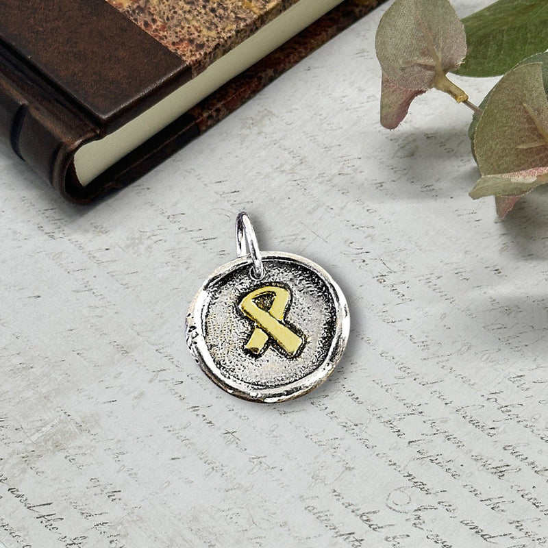 Ribbon Petite Wax Seal Charm 5/8" Antiqued Silver with Brass Accent - Made in Italy - Nostalgic Impressions