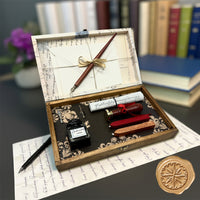 Wax Seal Kit & Calligraphy Writing Set in wooden box with Ink, Nibs & Scroll- Made In Italy