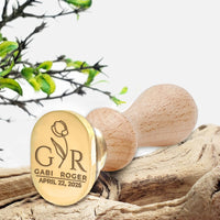Bella Rosa Wedding Couples Wax Seal Stamp on Rounded Oval with Names Initials & Date #2589 - Nostalgic Impressions