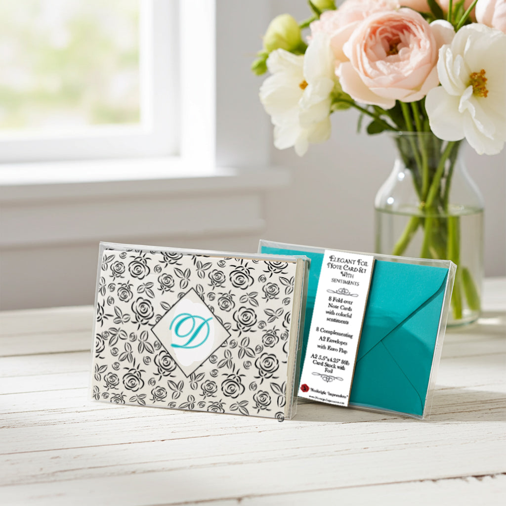 Design Your Own Personalized Foil Note Cards: Choose Design, Initial, Font & Envelope Color-Set of 8