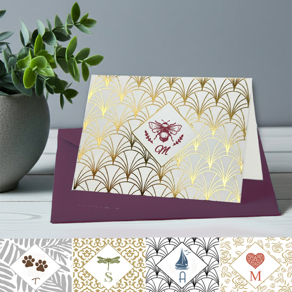 Personalized Foil Note Cards: Choose Design, Initial Font & Envelope by Nostalgic Impressions