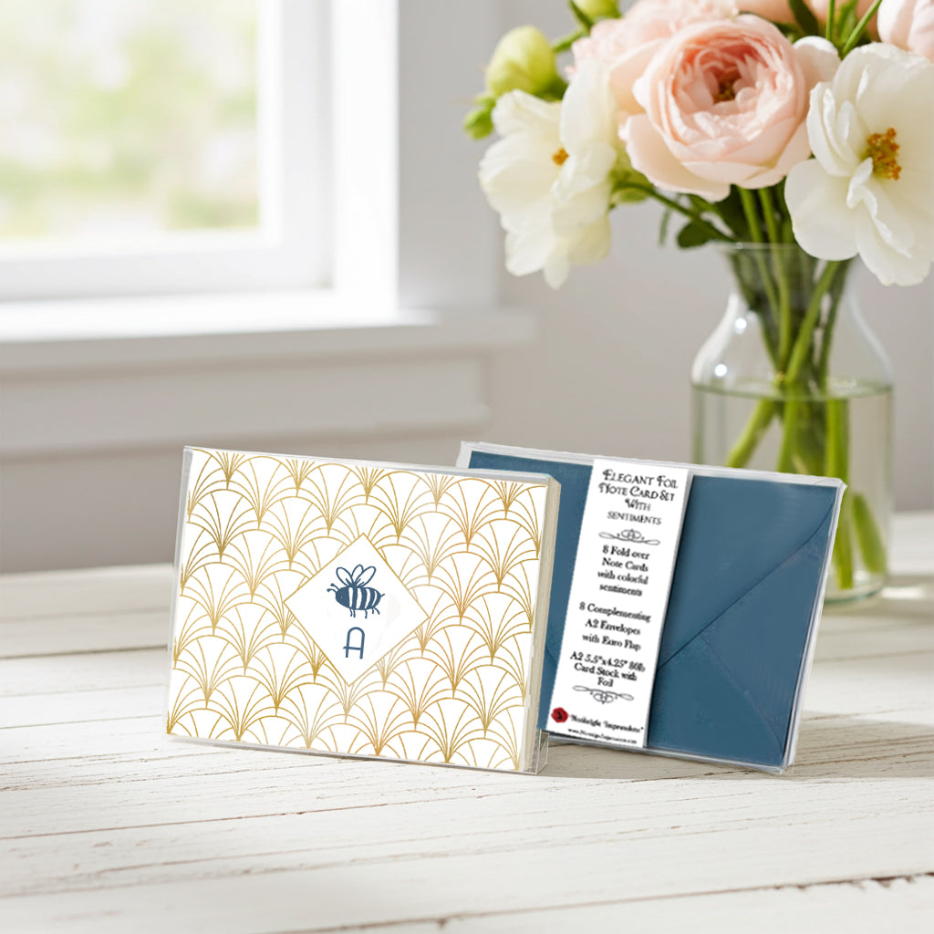 Personalized Foil Note Cards: Choose Design, Initial Font & Envelope Boxed Set by Nostalgic Impressions