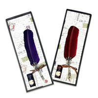 Feather Quill Pen & Ink Set-Decorated Metal Fleur Holder Dip Pen