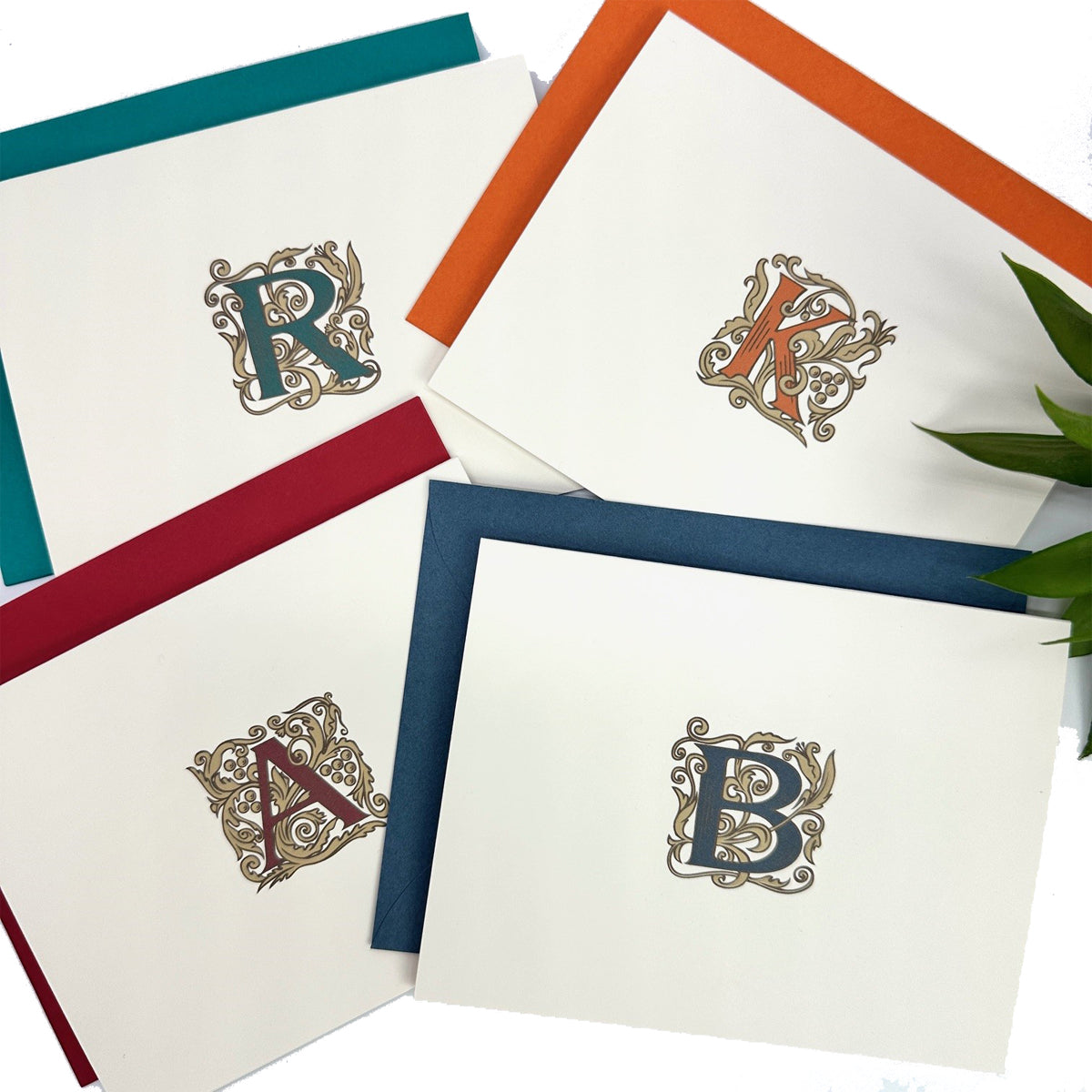 Vintage Ornate Filigree Initial Personalized Note Card Set 8/8