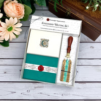 Filigree Initial Stationery Writing Set with Wax Stamp and Sealing Wax