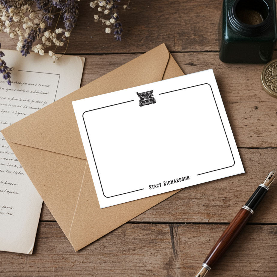 Personalized Flat Notecard Set with Vintage Symbols 8/8 -5.5 x 4.25