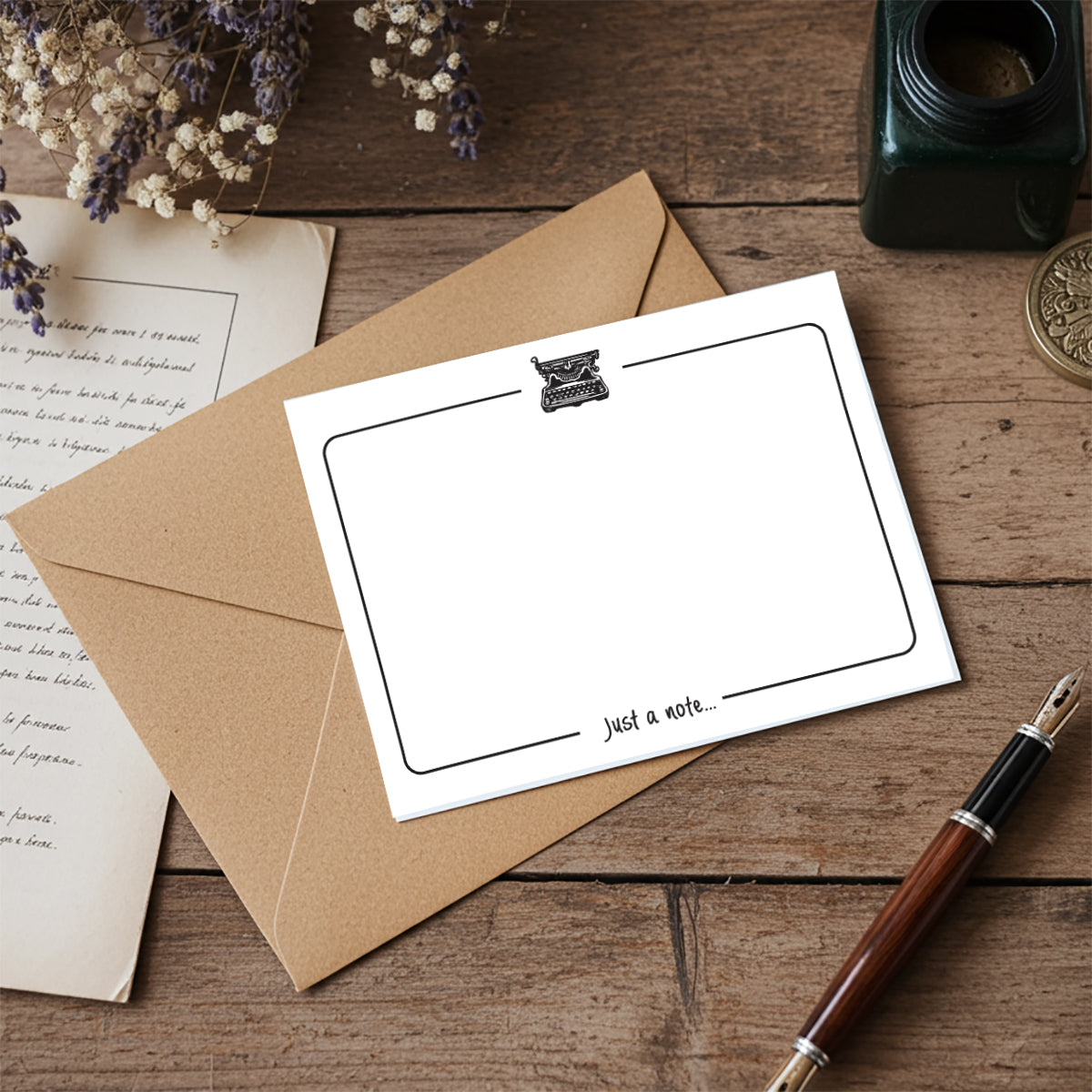 Just a Note Flat Notecard Set with Vintage Symbols 8/8 -5.5 x 4.25