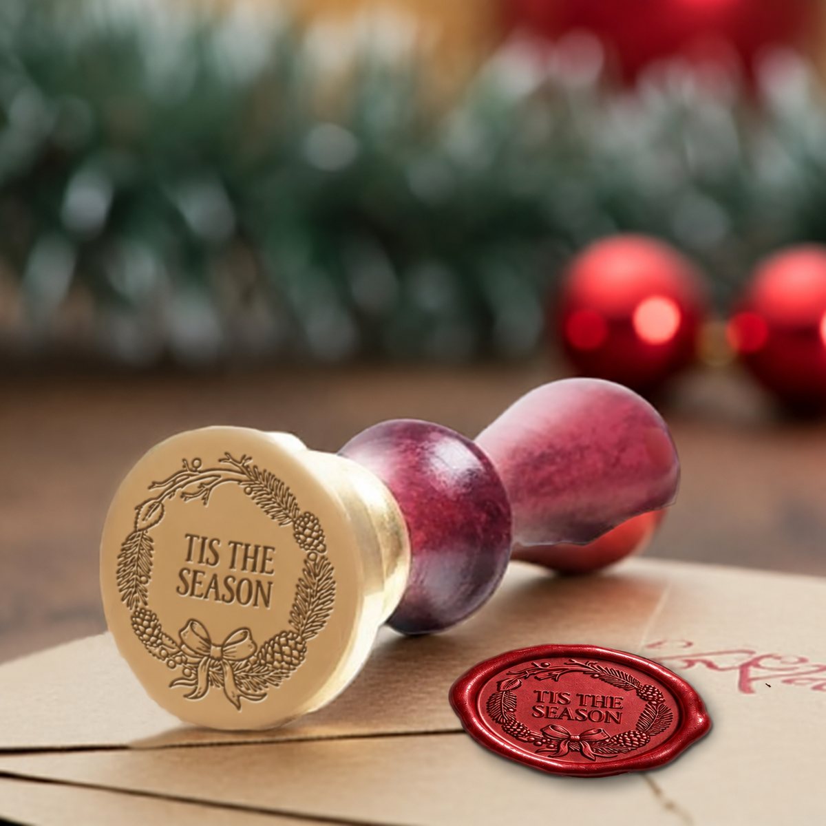 Tis the Season Wax Seal Stamp with Burgundy Wood Handle #6576
