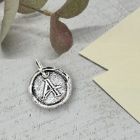 Petite Initial Wax Seal Charm 5/8" - Antiqued Silver - Made In Italy - Nostalgic Impressions