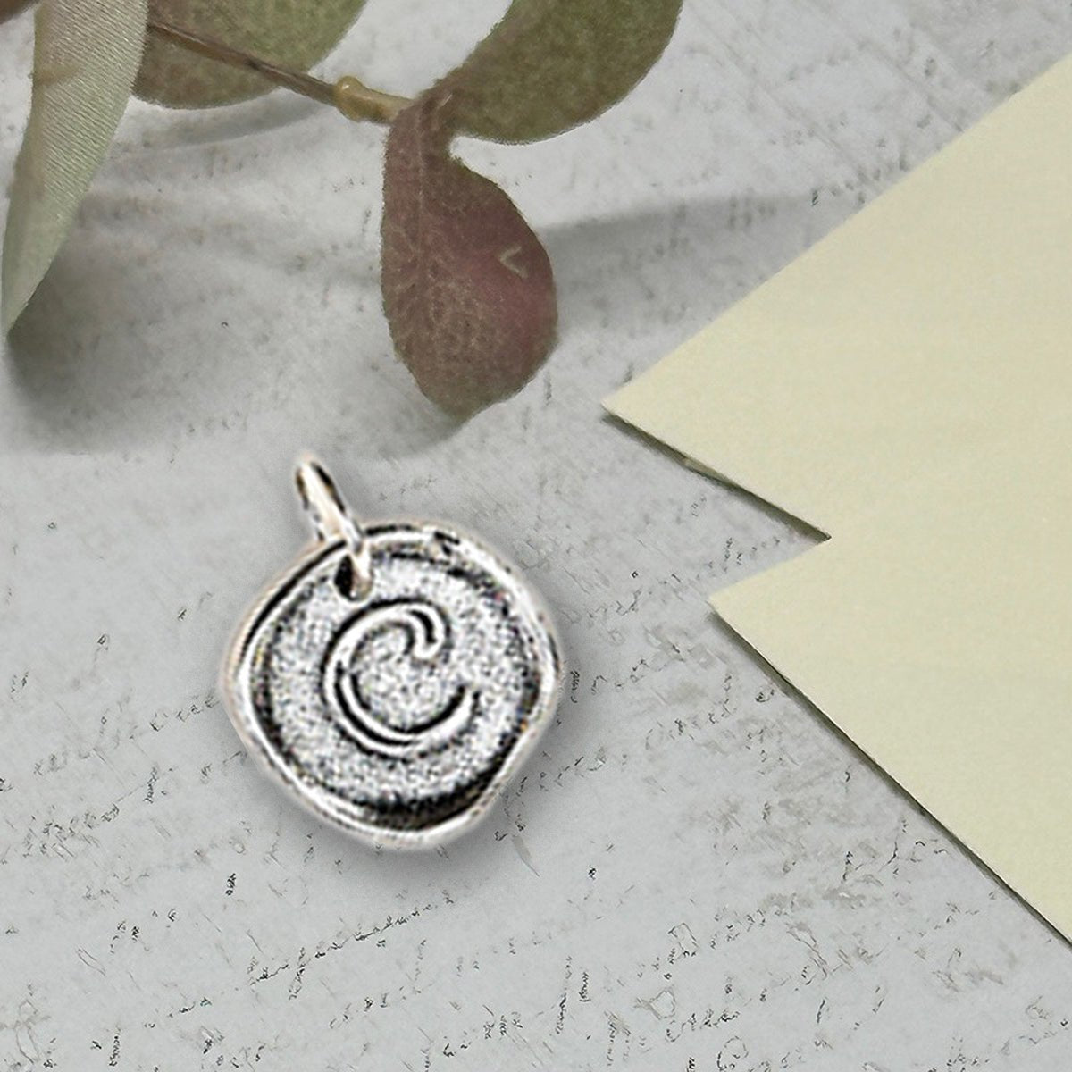 Petite Initial Wax Seal Charm 5/8" - Antiqued Silver - Made In Italy - Nostalgic Impressions