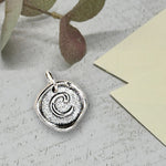 Petite Initial Wax Seal Charm 5/8" -Antiqued Silver -Made In Italy