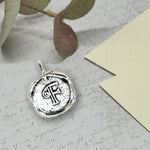 Petite Initial Wax Seal Charm 5/8" -Antiqued Silver -Made In Italy