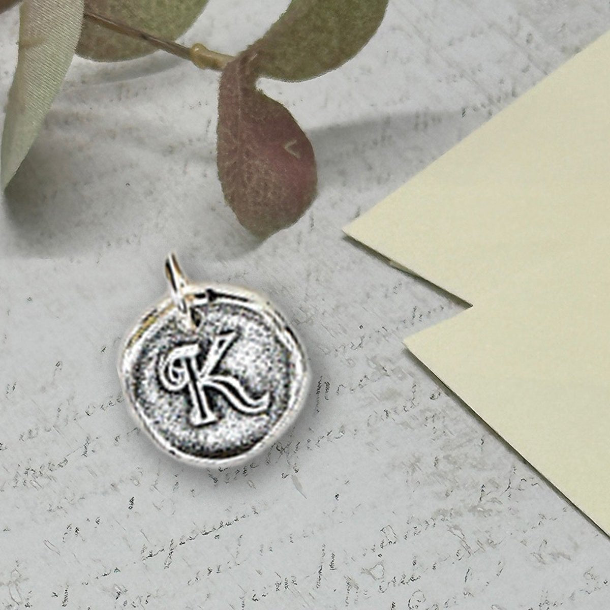 Petite Initial Wax Seal Charm 5/8" - Antiqued Silver - Made In Italy - Nostalgic Impressions