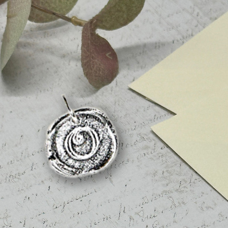 Petite Initial Wax Seal Charm 5/8" -Antiqued Silver -Made In Italy