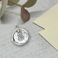 Petite Initial Wax Seal Charm 5/8" - Antiqued Silver - Made In Italy - Nostalgic Impressions