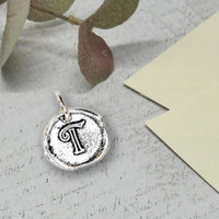 Petite Initial Wax Seal Charm 5/8" - Antiqued Silver - Made In Italy - Nostalgic Impressions