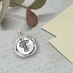 Petite Initial Wax Seal Charm 5/8" -Antiqued Silver -Made In Italy