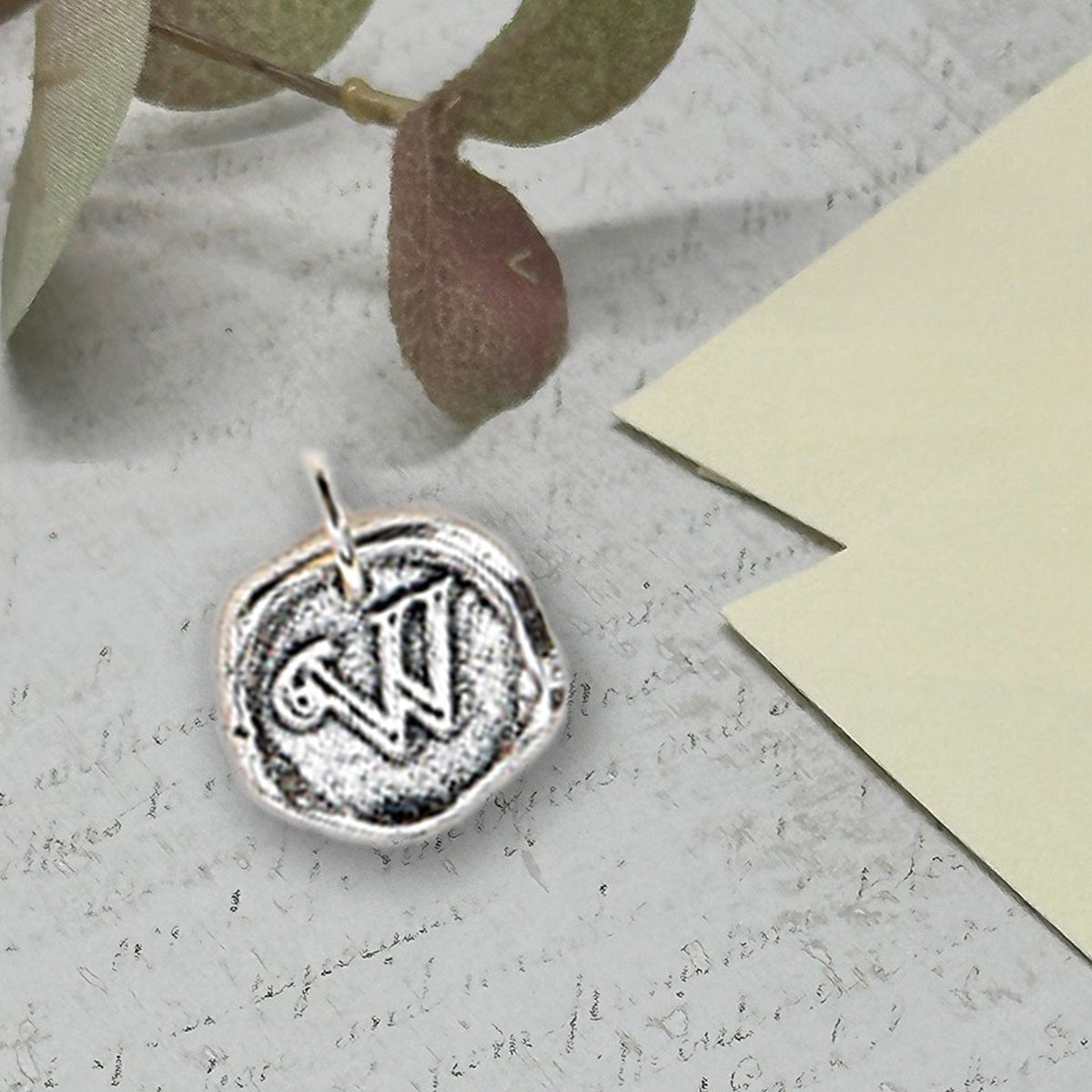 Petite Initial Wax Seal Charm 5/8" - Antiqued Silver - Made In Italy - Nostalgic Impressions