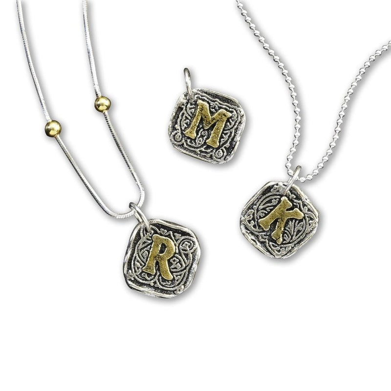 Cambridge Initial Wax Seal Charm 5/8" square - Antiqued Silver/Brass - Made In Italy - Nostalgic Impressions